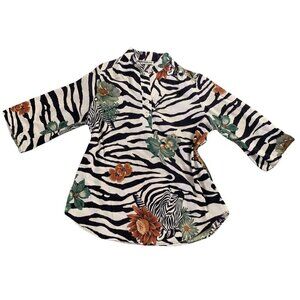 VTG Wild Color Caribou Safari Zebra Floral Blouse Womens Sz M Multicolor #216C